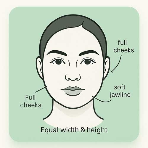 Round face silhouette with feature labels