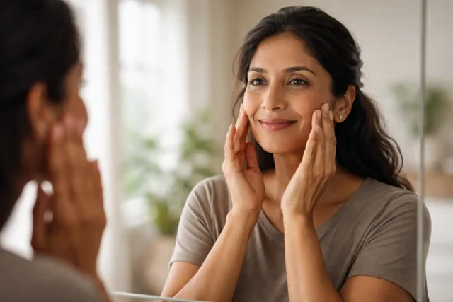 Face Tightening Exercise: Science-Backed Face Yoga for Wrinkles & Anti-Aging woman doing face tightening exercise for anti-aging