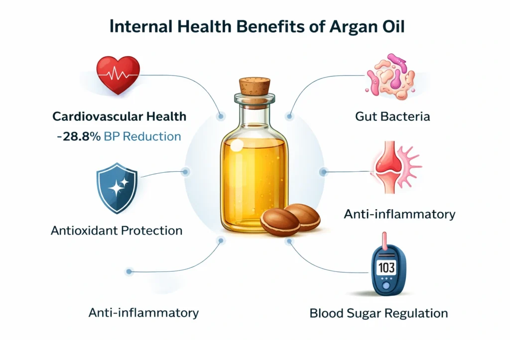 Argan oil health benefits including cardiovascular and digestive system support