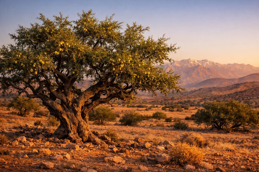 Moroccan argan tree in UNESCO World Heritage forest - source of argan oil