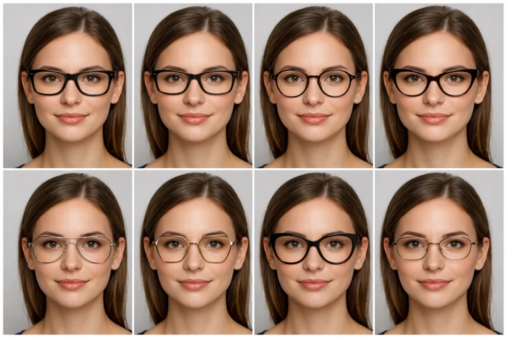 Comparison of different glasses styles on oval face shape