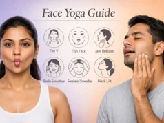 Face Yoga: Your Natural Path to Youthful, Glowing Skin Indian woman and man practicing face yoga exercises with guide showing best techniques for anti-aging and facial muscle toning