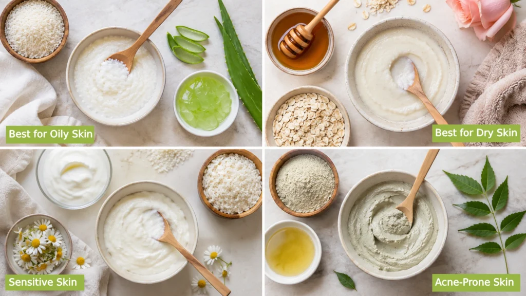 Different rice face mask recipes for oily, dry, sensitive, and acne-prone skin